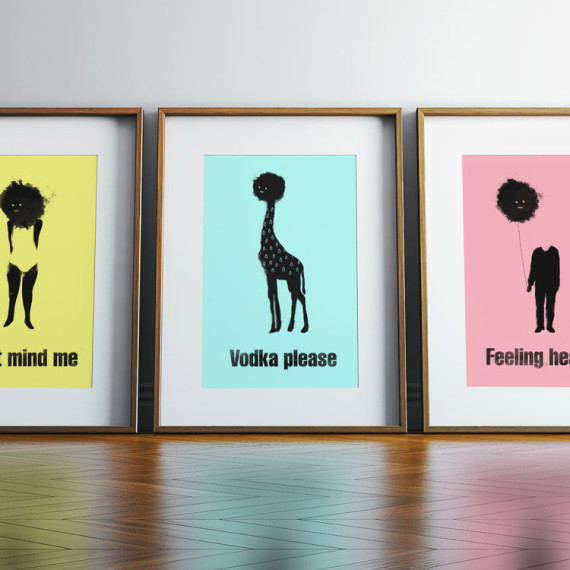 Framed illustrations 'Sunday blues' made by Christel Wolf